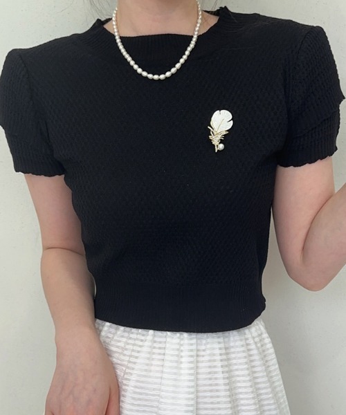 shoppinggo(ショッピングゴー)の「夏服 新作 サマーニットトップス(Tシャツ/カットソー・レディース・ホワイト/ホワイト系その他/ブラック系その他/ホワイト系その他2/ブラック/ブラック系その他2・FREE)」の1枚目の写真