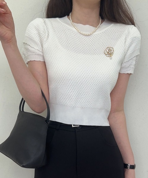 shoppinggo(ショッピングゴー)の「夏服 新作 サマーニットトップス(Tシャツ/カットソー・レディース・ホワイト/ホワイト系その他/ブラック系その他/ホワイト系その他2/ブラック/ブラック系その他2・FREE)」の2枚目の写真