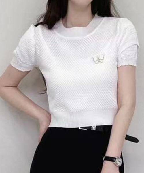 shoppinggo(ショッピングゴー)の「夏服 新作 サマーニットトップス(Tシャツ/カットソー・レディース・ホワイト/ホワイト系その他/ブラック系その他/ホワイト系その他2/ブラック/ブラック系その他2・FREE)」の4枚目の写真