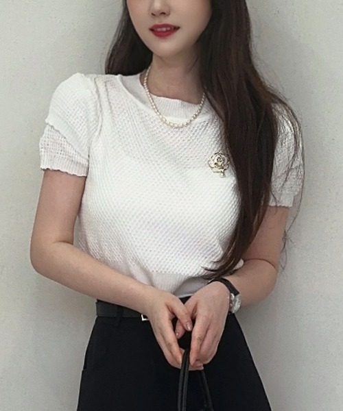 shoppinggo(ショッピングゴー)の「夏服 新作 サマーニットトップス(Tシャツ/カットソー・レディース・ホワイト/ホワイト系その他/ブラック系その他/ホワイト系その他2/ブラック/ブラック系その他2・FREE)」の12枚目の写真