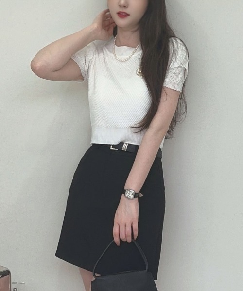 shoppinggo(ショッピングゴー)の「夏服 新作 サマーニットトップス(Tシャツ/カットソー・レディース・ホワイト/ホワイト系その他/ブラック系その他/ホワイト系その他2/ブラック/ブラック系その他2・FREE)」の8枚目の写真