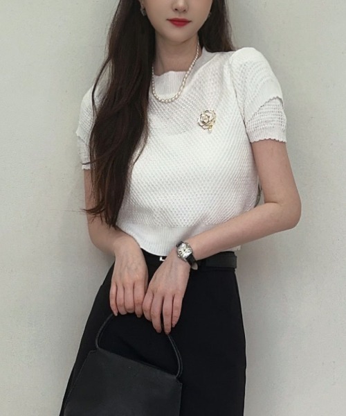 shoppinggo(ショッピングゴー)の「夏服 新作 サマーニットトップス(Tシャツ/カットソー・レディース・ホワイト/ホワイト系その他/ブラック系その他/ホワイト系その他2/ブラック/ブラック系その他2・FREE)」の7枚目の写真