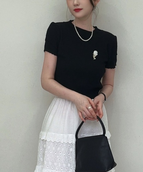shoppinggo(ショッピングゴー)の「夏服 新作 サマーニットトップス(Tシャツ/カットソー・レディース・ホワイト/ホワイト系その他/ブラック系その他/ホワイト系その他2/ブラック/ブラック系その他2・FREE)」の21枚目の写真