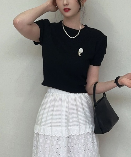 shoppinggo(ショッピングゴー)の「夏服 新作 サマーニットトップス(Tシャツ/カットソー・レディース・ホワイト/ホワイト系その他/ブラック系その他/ホワイト系その他2/ブラック/ブラック系その他2・FREE)」の19枚目の写真