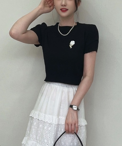 shoppinggo(ショッピングゴー)の「夏服 新作 サマーニットトップス(Tシャツ/カットソー・レディース・ホワイト/ホワイト系その他/ブラック系その他/ホワイト系その他2/ブラック/ブラック系その他2・FREE)」の18枚目の写真