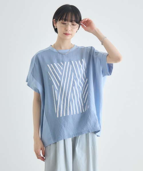 Paradise Picnic（パラダイスピクニック）の「異素材切替プリントTシャツ（Tシャツ/カットソー・レディース・ベージュ/ホワイト/ブラック/ブルー・FREE）」の4枚目の写真