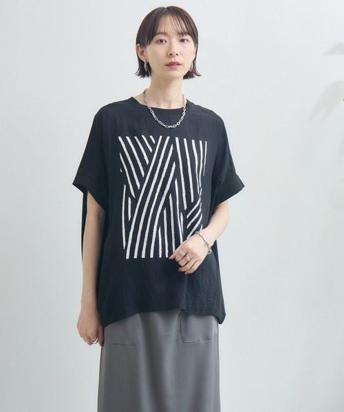 Paradise Picnic(パラダイスピクニック)の「異素材切替プリントTシャツ(Tシャツ/カットソー・レディース・ベージュ/ホワイト/ブラック・FREE)」の20枚目の写真