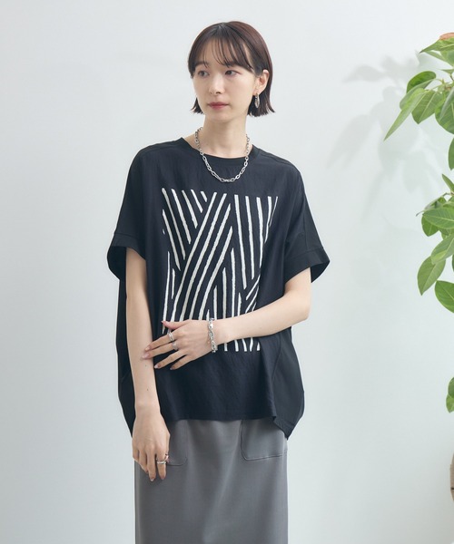 Paradise Picnic(パラダイスピクニック)の「異素材切替プリントTシャツ(Tシャツ/カットソー・レディース・ベージュ/ホワイト/ブラック・FREE)」の19枚目の写真