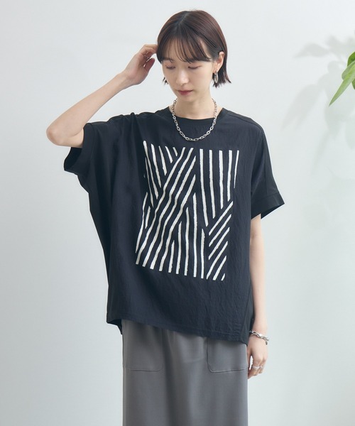 Paradise Picnic(パラダイスピクニック)の「異素材切替プリントTシャツ(Tシャツ/カットソー・レディース・ベージュ/ホワイト/ブラック・FREE)」の18枚目の写真