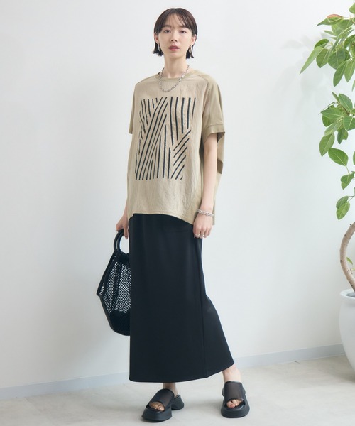 Paradise Picnic(パラダイスピクニック)の「異素材切替プリントTシャツ(Tシャツ/カットソー・レディース・ベージュ/ホワイト/ブラック・FREE)」の17枚目の写真