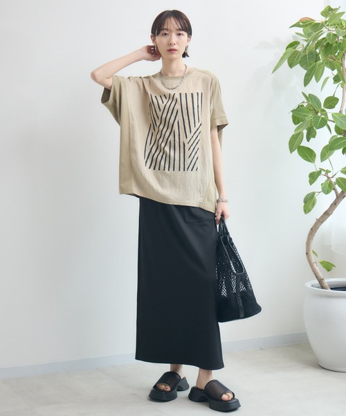 Paradise Picnic(パラダイスピクニック)の「異素材切替プリントTシャツ(Tシャツ/カットソー・レディース・ベージュ/ホワイト/ブラック・FREE)」の15枚目の写真