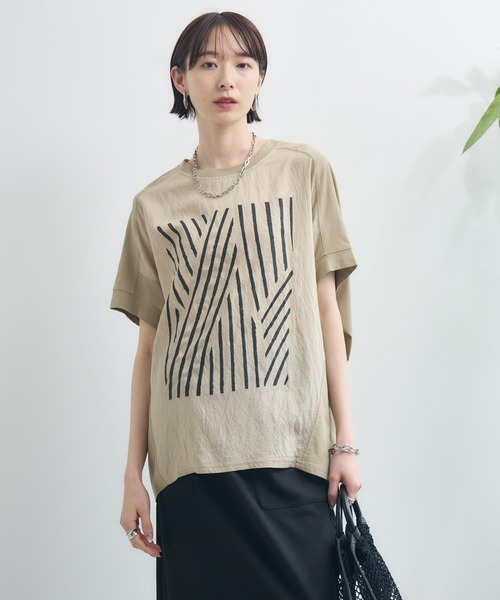 Paradise Picnic(パラダイスピクニック)の「異素材切替プリントTシャツ(Tシャツ/カットソー・レディース・ベージュ/ホワイト/ブラック・FREE)」の14枚目の写真