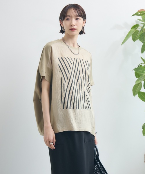 Paradise Picnic(パラダイスピクニック)の「異素材切替プリントTシャツ(Tシャツ/カットソー・レディース・ベージュ/ホワイト/ブラック・FREE)」の12枚目の写真