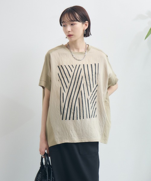 Paradise Picnic(パラダイスピクニック)の「異素材切替プリントTシャツ(Tシャツ/カットソー・レディース・ベージュ/ホワイト/ブラック・FREE)」の13枚目の写真