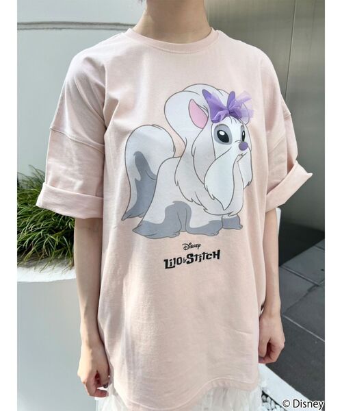 merry jenny（メリージェニー）の「Lilo & Stitch 「ジジとマートルの仲間たち」Tシャツ（Tシャツ/カットソー・レディース・オフホワイト/チャコールグレー/ピンク・FREE）」の3枚目の写真