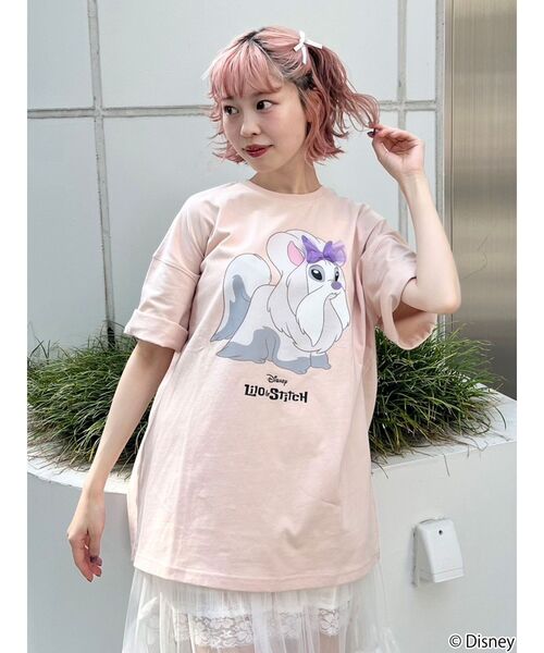 merry jenny（メリージェニー）の「Lilo & Stitch 「ジジとマートルの仲間たち」Tシャツ（Tシャツ/カットソー・レディース・オフホワイト/チャコールグレー/ピンク・FREE）」の5枚目の写真
