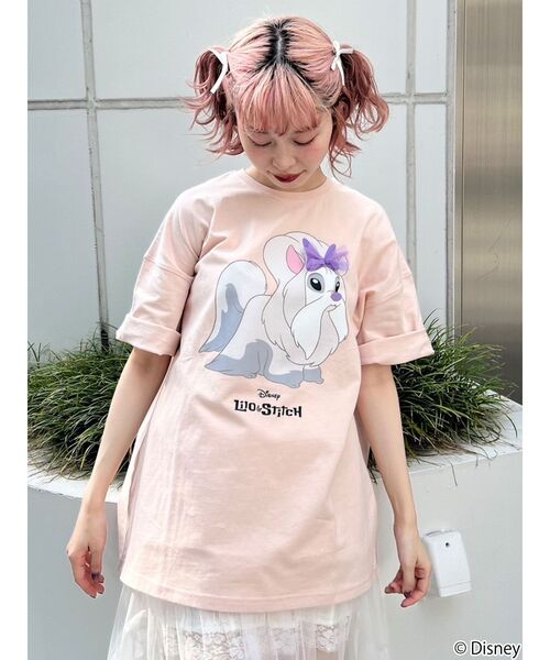 merry jenny（メリージェニー）の「Lilo & Stitch 「ジジとマートルの仲間たち」Tシャツ（Tシャツ/カットソー・レディース・オフホワイト/チャコールグレー/ピンク・FREE）」の6枚目の写真