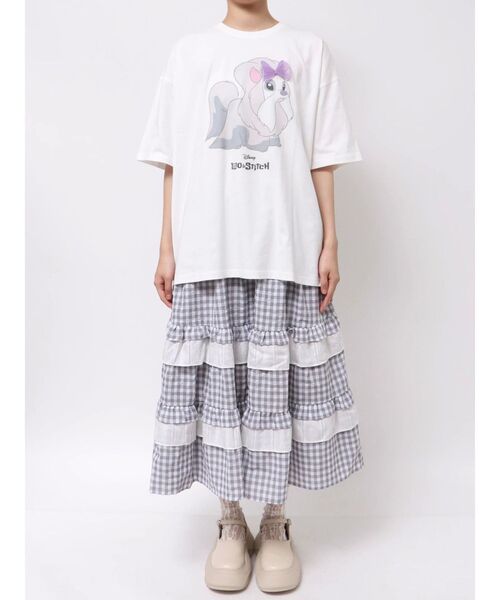 merry jenny（メリージェニー）の「Lilo & Stitch 「ジジとマートルの仲間たち」Tシャツ（Tシャツ/カットソー・レディース・オフホワイト/チャコールグレー/ピンク・FREE）」の10枚目の写真