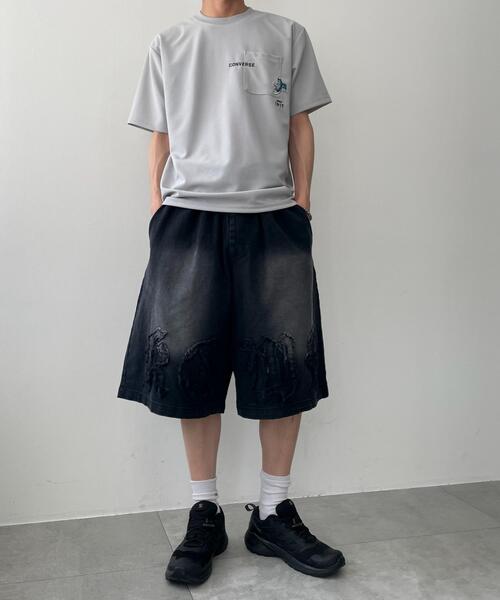 WEGO(ウィゴー)の「WEGO/ツイルブラスト加工ワイドショートパンツ(デニムパンツ・メンズ・ベージュ/ブラック・LARGE/MEDIUM)」の4枚目の写真