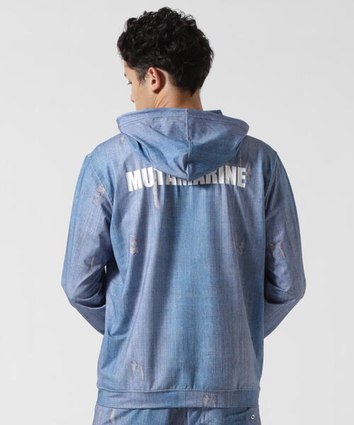 【muta MARINE】ラッシュパーカー (ダメージデニム) muta MARINE/ムータ マリン/ラッシュパーカー (ダメージデニム