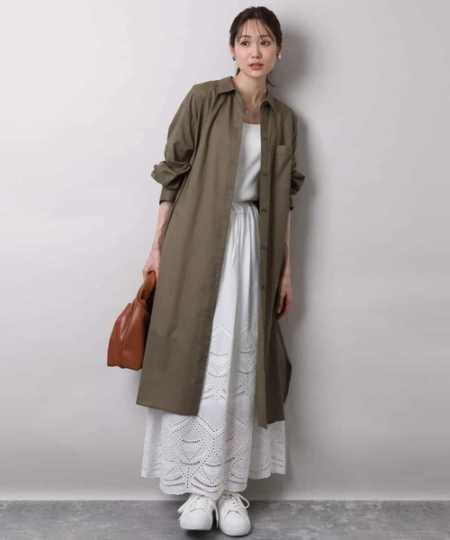 MK MICHEL KLEIN（エムケーミッシェルクラン）の「コットンリネンロングシャツワンピース/洗える（シャツワンピース・レディース・カーキ/グレイッシュベージュ・38）」の10枚目の写真