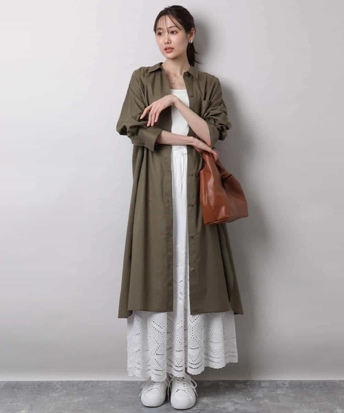 MK MICHEL KLEIN（エムケーミッシェルクラン）の「コットンリネンロングシャツワンピース/洗える（シャツワンピース・レディース・カーキ/グレイッシュベージュ・38）」の12枚目の写真