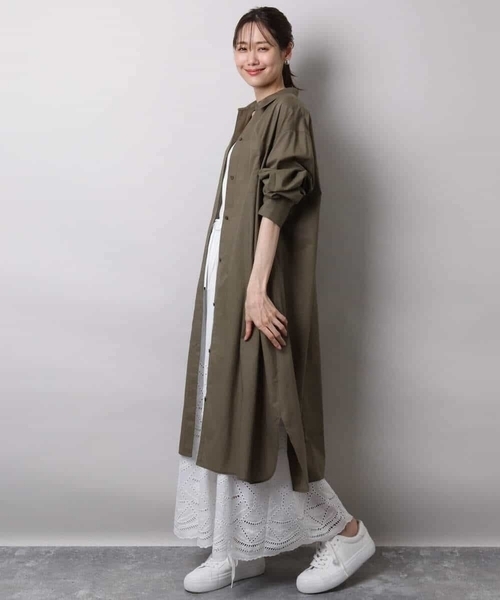 MK MICHEL KLEIN（エムケーミッシェルクラン）の「コットンリネンロングシャツワンピース/洗える（シャツワンピース・レディース・カーキ/グレイッシュベージュ・38）」の13枚目の写真