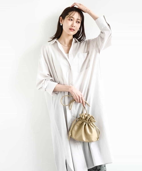 MK MICHEL KLEIN（エムケーミッシェルクラン）の「コットンリネンロングシャツワンピース/洗える（シャツワンピース・レディース・カーキ/グレイッシュベージュ・38）」の14枚目の写真