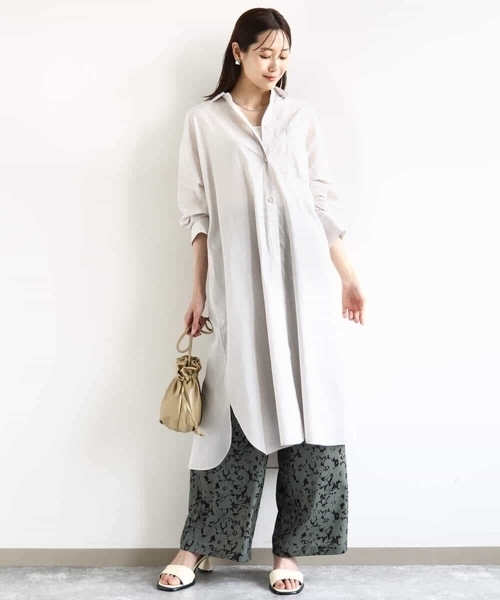 MK MICHEL KLEIN（エムケーミッシェルクラン）の「コットンリネンロングシャツワンピース/洗える（シャツワンピース・レディース・カーキ/グレイッシュベージュ・38）」の16枚目の写真