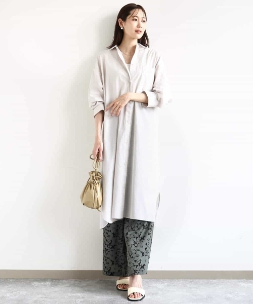 MK MICHEL KLEIN（エムケーミッシェルクラン）の「コットンリネンロングシャツワンピース/洗える（シャツワンピース・レディース・カーキ/グレイッシュベージュ・38）」の17枚目の写真