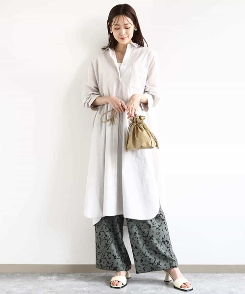 MK MICHEL KLEIN（エムケーミッシェルクラン）の「コットンリネンロングシャツワンピース/洗える（シャツワンピース・レディース・カーキ/グレイッシュベージュ・38）」の18枚目の写真