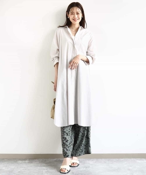 MK MICHEL KLEIN（エムケーミッシェルクラン）の「コットンリネンロングシャツワンピース/洗える（シャツワンピース・レディース・カーキ/グレイッシュベージュ・38）」の19枚目の写真