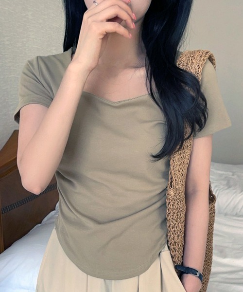 WESTSEA（ウエストシー）の「ハートネック 無地 半袖 トップス（Tシャツ/カットソー・レディース・チャコール/ベージュ/ホワイト・M/L）」の3枚目の写真
