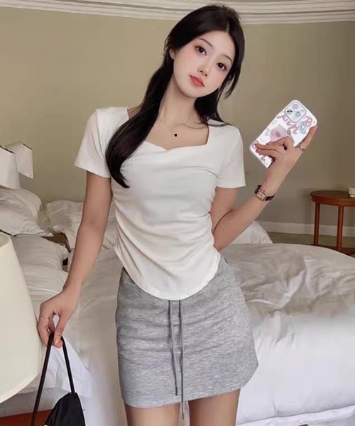 WESTSEA（ウエストシー）の「ハートネック 無地 半袖 トップス（Tシャツ/カットソー・レディース・チャコール/ベージュ/ホワイト・M/L）」の7枚目の写真