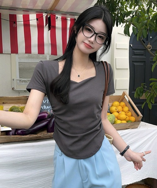 WESTSEA（ウエストシー）の「ハートネック 無地 半袖 トップス（Tシャツ/カットソー・レディース・チャコール/ベージュ/ホワイト・M/L）」の10枚目の写真