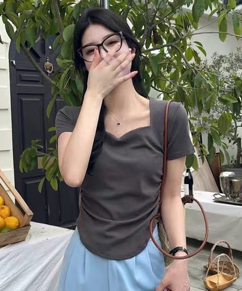 WESTSEA（ウエストシー）の「ハートネック 無地 半袖 トップス（Tシャツ/カットソー・レディース・チャコール/ベージュ/ホワイト・M/L）」の13枚目の写真