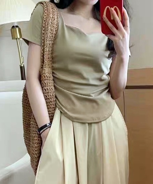 WESTSEA（ウエストシー）の「ハートネック 無地 半袖 トップス（Tシャツ/カットソー・レディース・チャコール/ベージュ/ホワイト・M/L）」の15枚目の写真