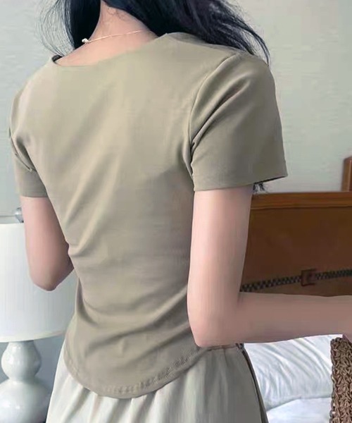 WESTSEA（ウエストシー）の「ハートネック 無地 半袖 トップス（Tシャツ/カットソー・レディース・チャコール/ベージュ/ホワイト・M/L）」の16枚目の写真