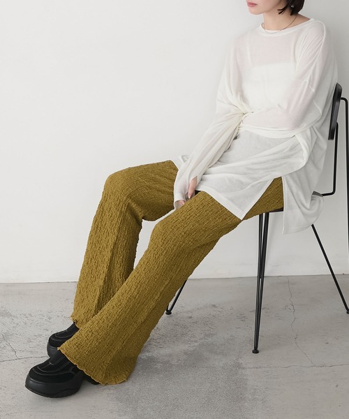 forksy.（フォルクシー）の「【forksy.】シャーリング 裾メロー フレアパンツ（その他パンツ・レディース・オフホワイト/ブラック/ライトブルー/ブラウン/ライトグレー/キャメル/レッド/イエロー・M/L）」の7枚目の写真