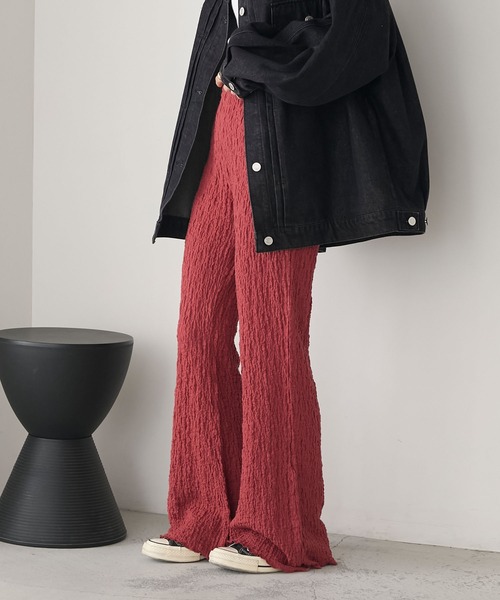 forksy.（フォルクシー）の「【forksy.】シャーリング 裾メロー フレアパンツ（その他パンツ・レディース・オフホワイト/ブラック/ライトブルー/ブラウン/ライトグレー/キャメル/レッド/イエロー・M/L）」の8枚目の写真