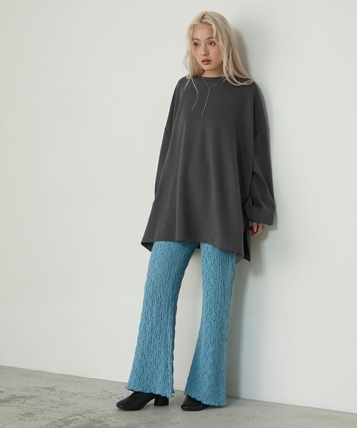 forksy.（フォルクシー）の「【forksy.】シャーリング 裾メロー フレアパンツ（その他パンツ・レディース・オフホワイト/ブラック/ライトブルー/ブラウン/ライトグレー/キャメル/レッド/イエロー・M/L）」の5枚目の写真