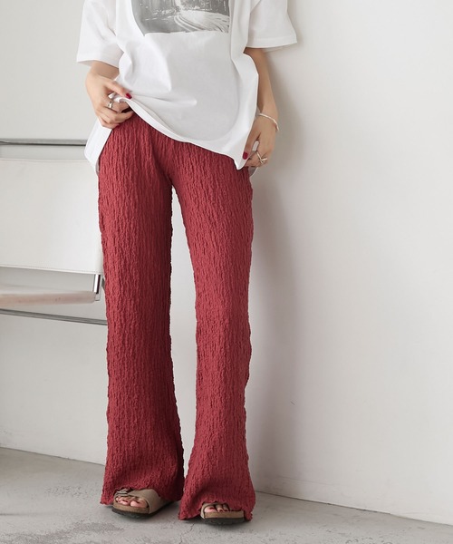 forksy.（フォルクシー）の「【forksy.】シャーリング 裾メロー フレアパンツ（その他パンツ・レディース・オフホワイト/ブラック/ライトブルー/ブラウン/ライトグレー/キャメル/レッド/イエロー・M/L）」の9枚目の写真