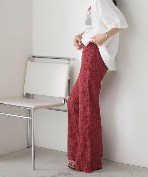 forksy.（フォルクシー）の「【forksy.】シャーリング 裾メロー フレアパンツ（その他パンツ・レディース・オフホワイト/ブラック/ライトブルー/ブラウン/ライトグレー/キャメル/レッド/イエロー・M/L）」の10枚目の写真