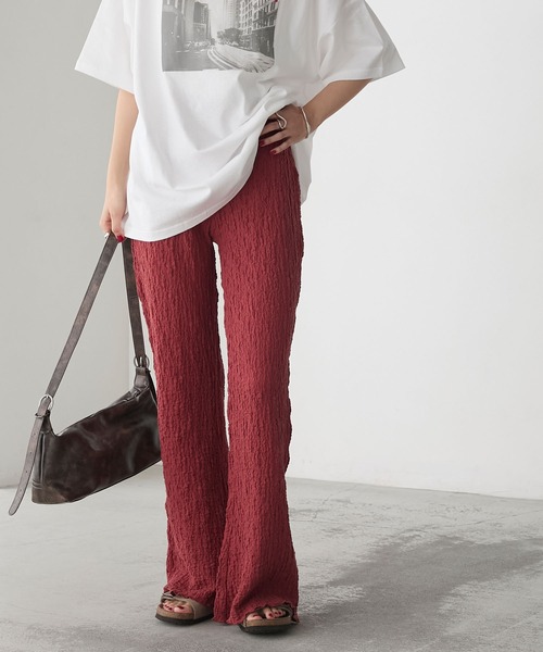 forksy.（フォルクシー）の「【forksy.】シャーリング 裾メロー フレアパンツ（その他パンツ・レディース・オフホワイト/ブラック/ライトブルー/ブラウン/ライトグレー/キャメル/レッド/イエロー・M/L）」の11枚目の写真