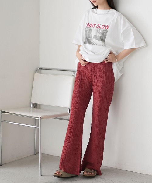 forksy.（フォルクシー）の「【forksy.】シャーリング 裾メロー フレアパンツ（その他パンツ・レディース・オフホワイト/ブラック/ライトブルー/ブラウン/ライトグレー/キャメル/レッド/イエロー・M/L）」の17枚目の写真