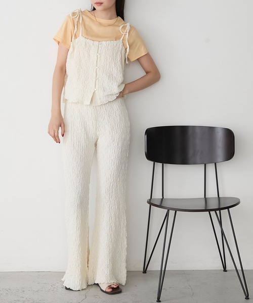 ミニシャーリングフレアパンツ 451869 miniministore デニム フレアパンツ 裾フリンジ 美脚