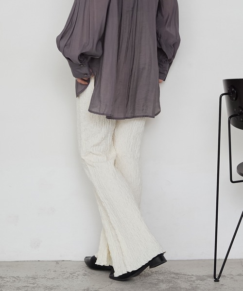 forksy.】＜エブリデイシリーズ＞シャーリング 裾メロー フレアパンツ