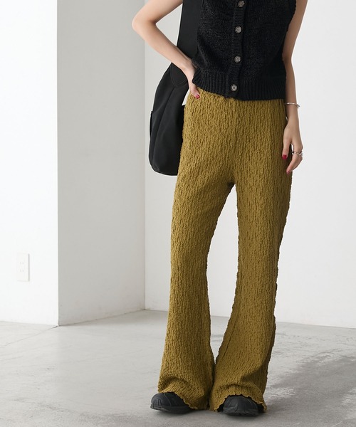 forksy.（フォルクシー）の「【forksy.】シャーリング 裾メロー フレアパンツ（その他パンツ・レディース・オフホワイト/ブラック/ライトブルー/ブラウン/ライトグレー/キャメル/レッド/イエロー・M/L）」の22枚目の写真