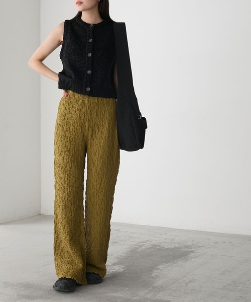 forksy.（フォルクシー）の「【forksy.】＜エブリデイシリーズ＞シャーリング 裾メロー フレアパンツ（その他パンツ・レディース・オフホワイト/ブラック/ライトブルー/ブラウン/ライトグレー/キャメル/レッド/イエロー/チャコールグレー/レッド系・M/L/S）」の20枚目の写真