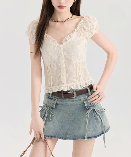 ★Karen Millen★ストライプデニムベルトディテールミニスカート カラーデニムミニスカート 3サイズ ボトムス[品番：IK000007237